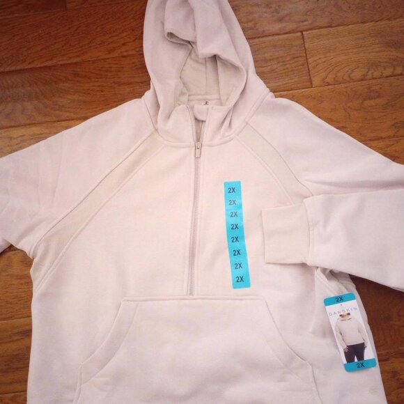 Danskin Women Plus Size 2X Mixed Rib Half Zip Tan Hoodie Sweatshirt NWT - Picture 3 of 5
